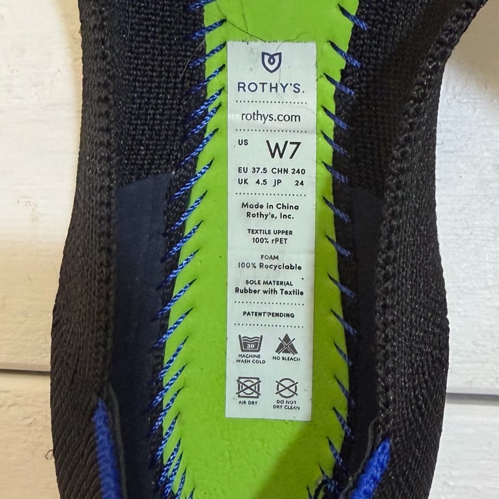 Rothy's Black Pointed Toe Flats with Blue Inner Lining - Picture 9 of 9